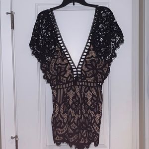 Black and cream lace detail romper
